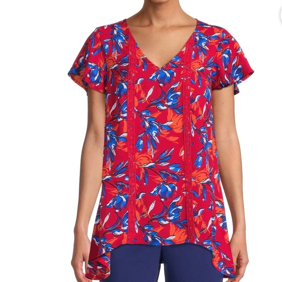 🌹The Pioneer Woman V-Neck Red and Blue Blouse - Picture 1 of 5